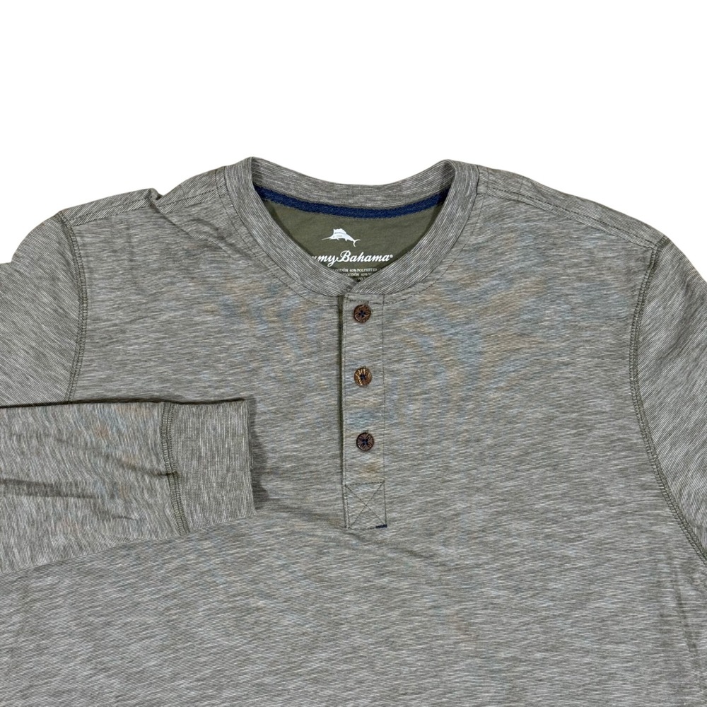 Tommy Bahama Men's Medium Olive‎ Green Long Sleeve Henley Shirt